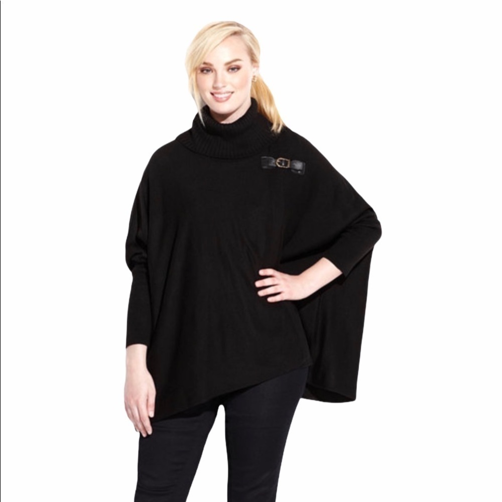 GUESS XS/S Black Turtleneck Cape Poncho Sweater